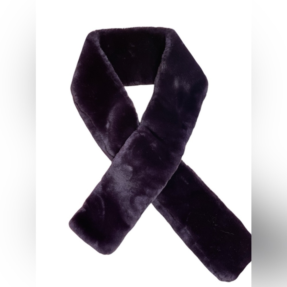 Faux fur brown/purple neck warmer 47” X 4” with loop to hold in place